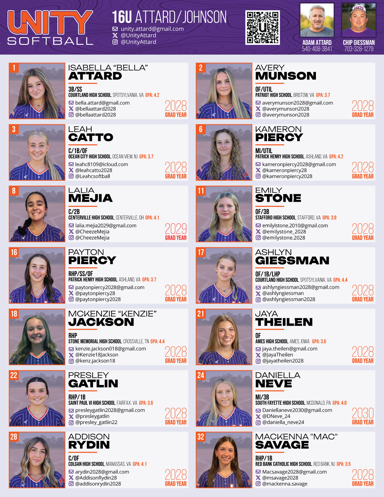 Unity 16U Attard/Johnson — Summer 2026 Recruiting Flyer