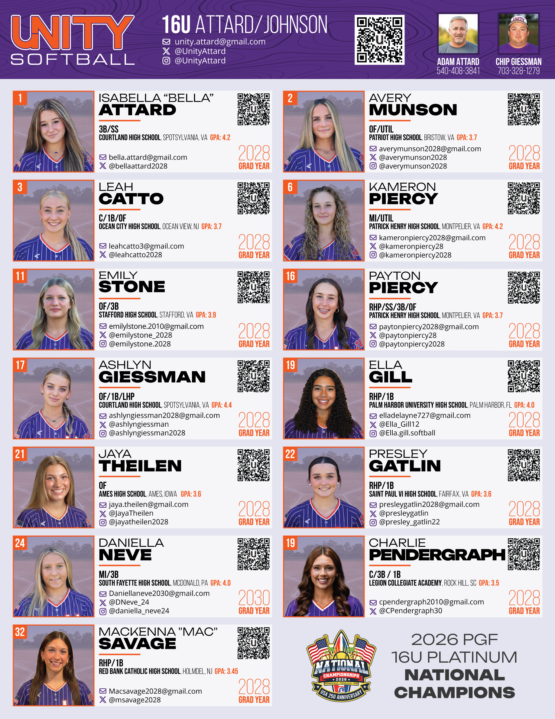 Unity 16U Attard/Johnson — Fall 2026 Recruiting Flyer