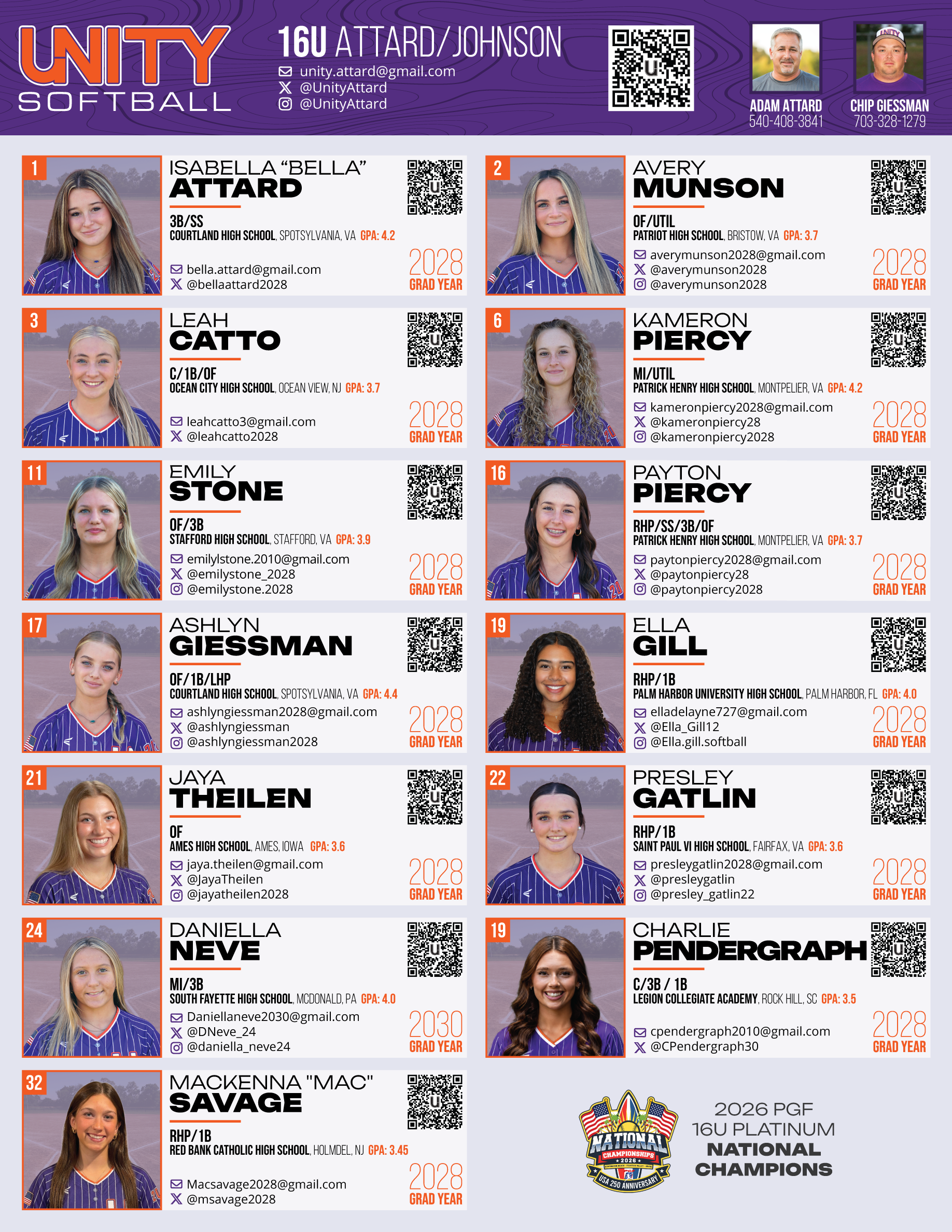 Unity 16U Attard/Johnson — Fall 2026 Recruiting Flyer