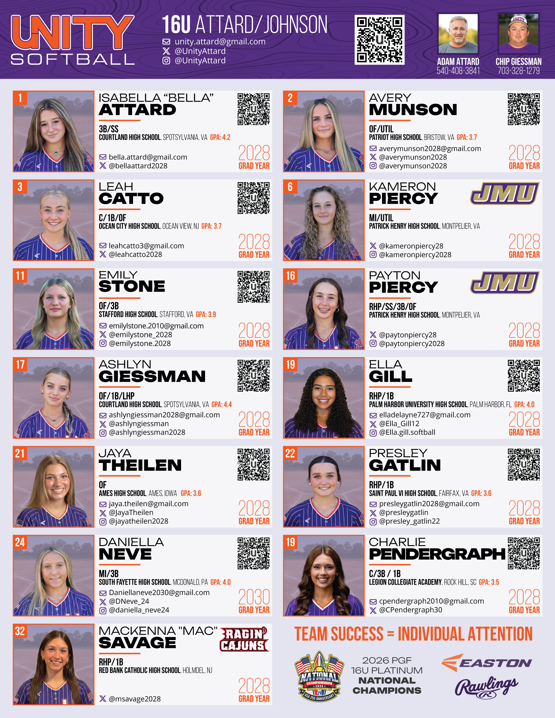 Unity 16U Attard/Johnson — Fall 2026 Recruiting Flyer