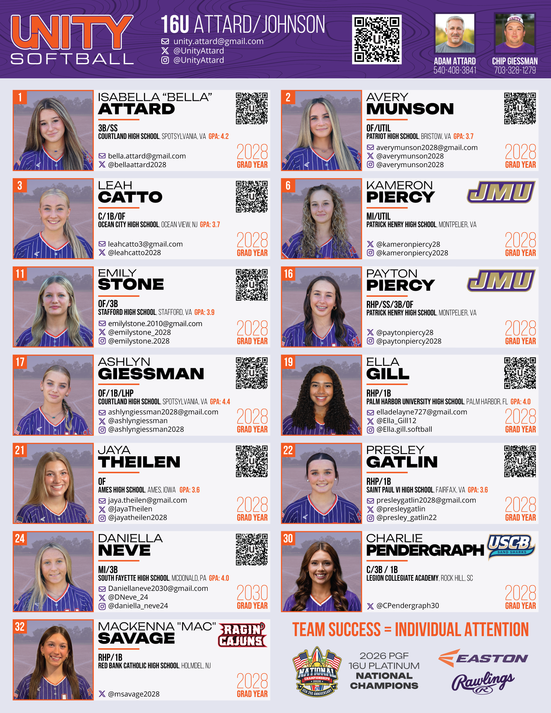 Unity 16U Attard/Johnson — Fall 2026 Recruiting Flyer