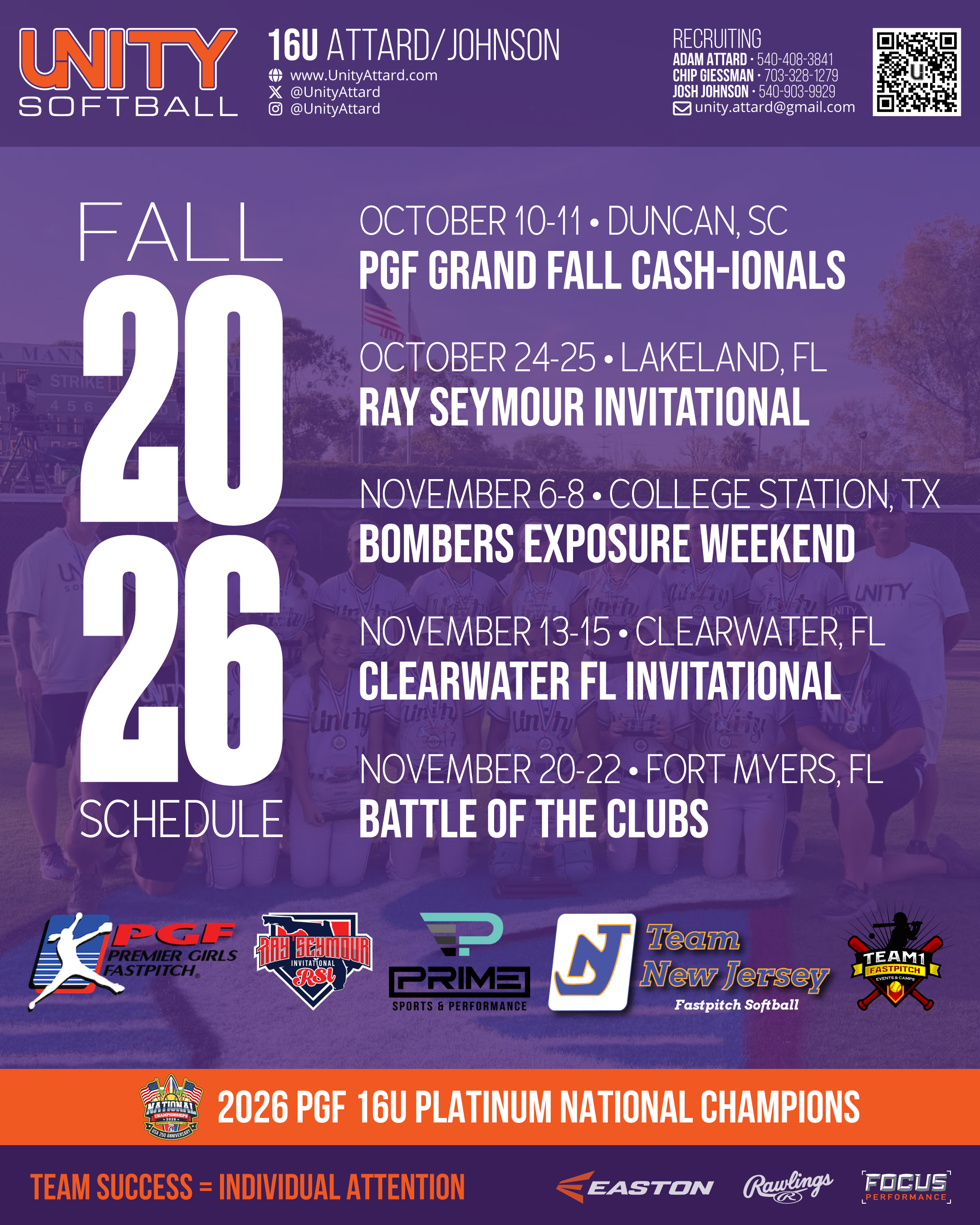 Unity 16U Attard/Johnson — Fall 2026 Schedule