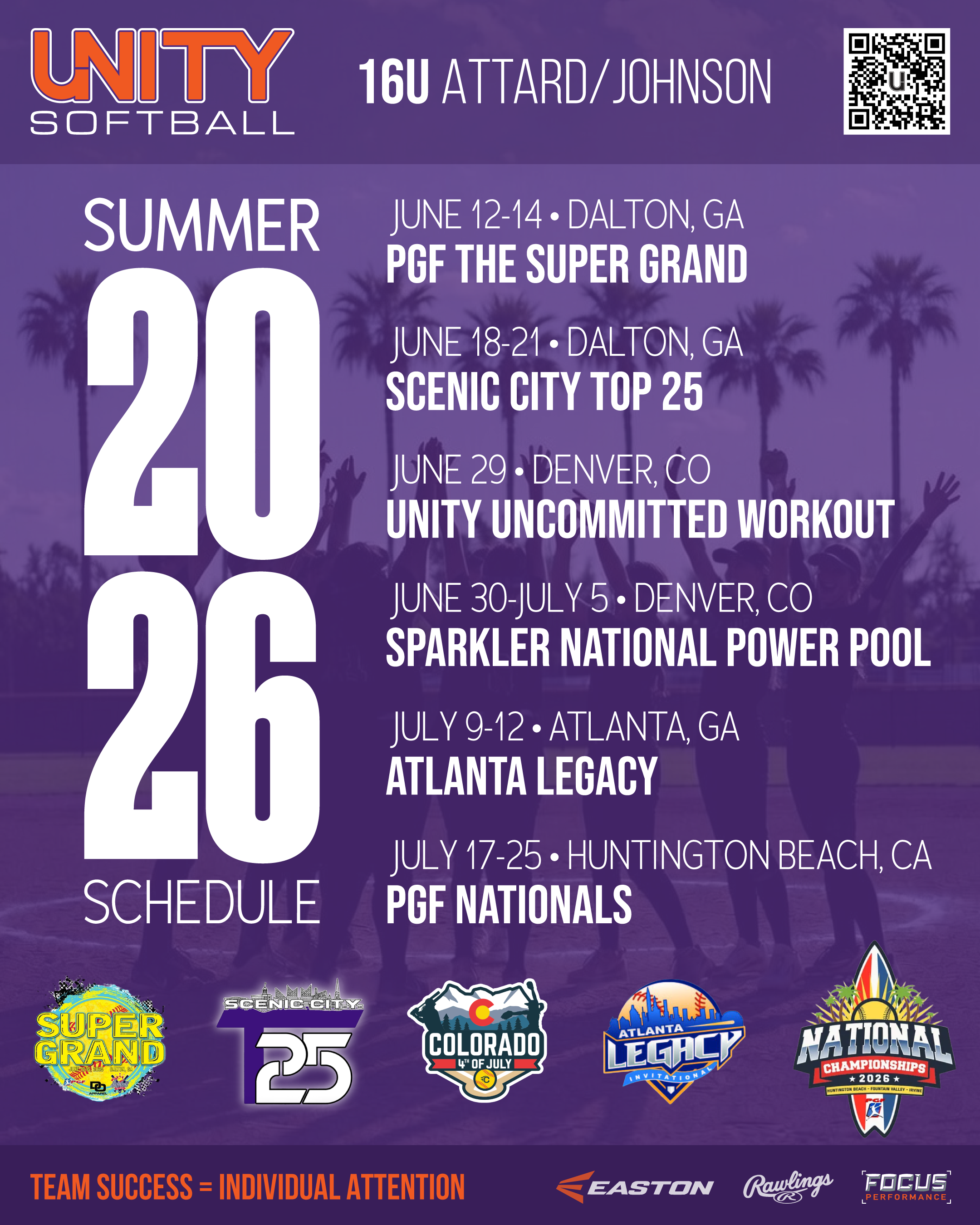 Unity 16U Attard/Johnson — Summer 2026 Schedule